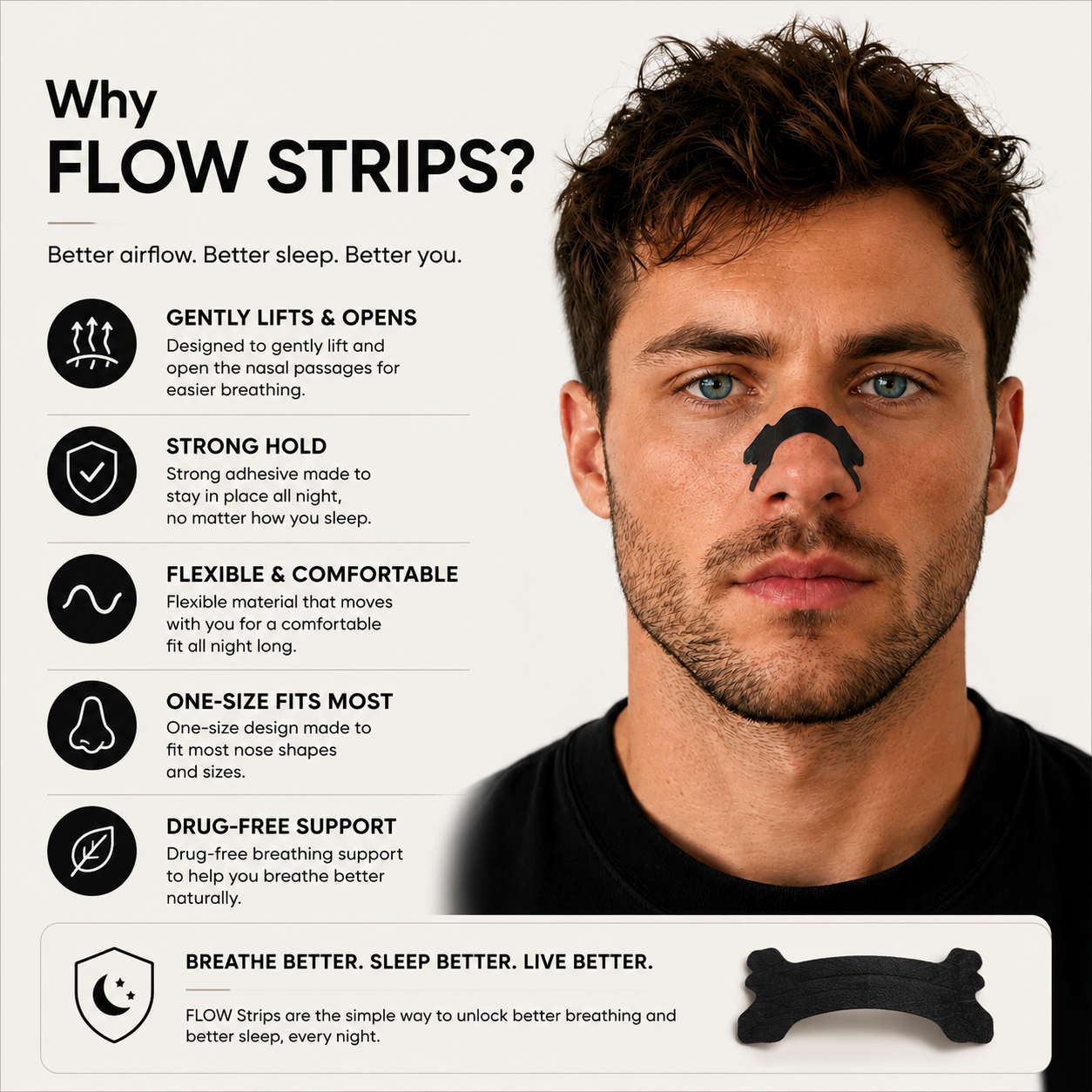 Dozura nasal flow strips for increased airflow and better breathing