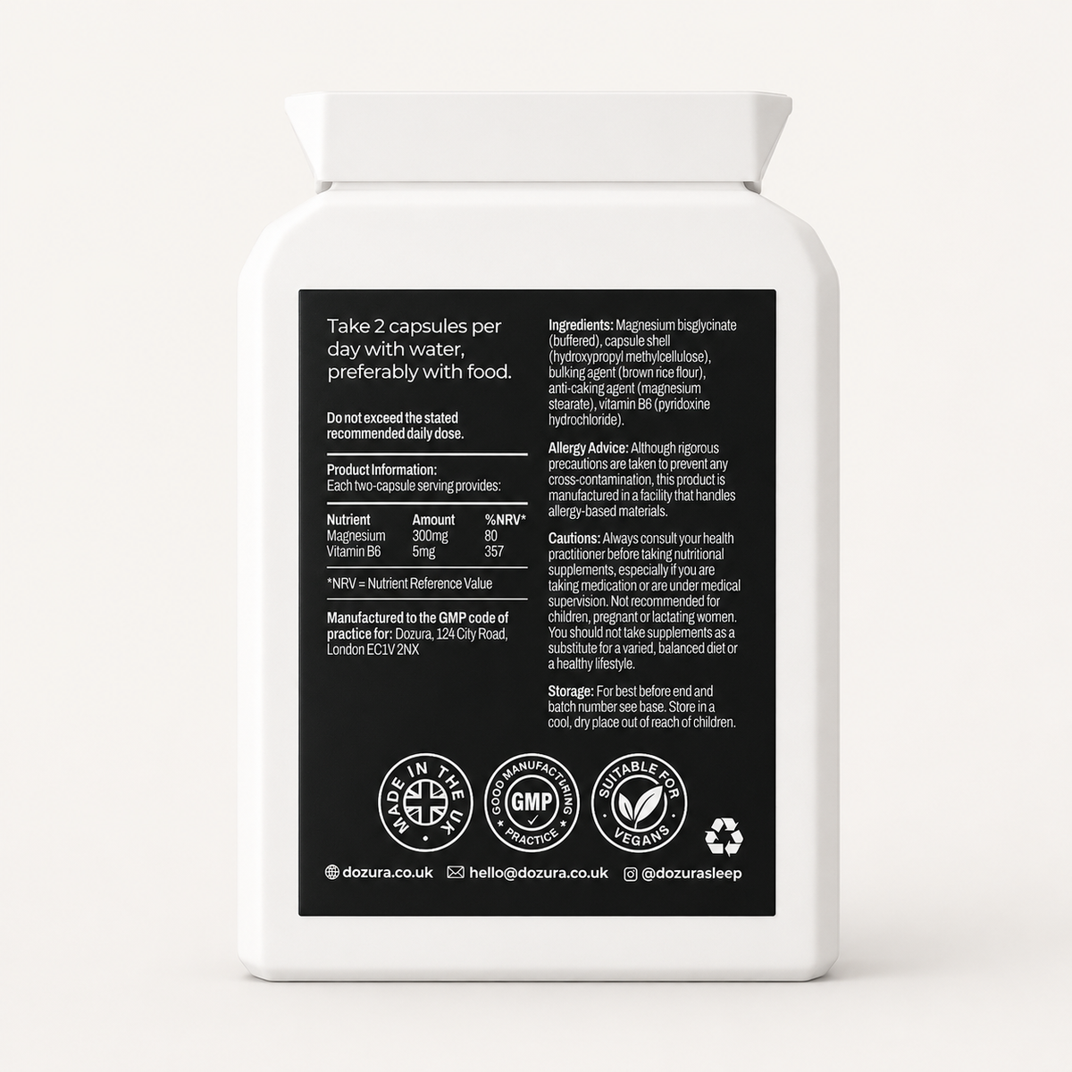 Dozura unwind magnesium casules for better sleep and relaxation 300mg elemental magnesium