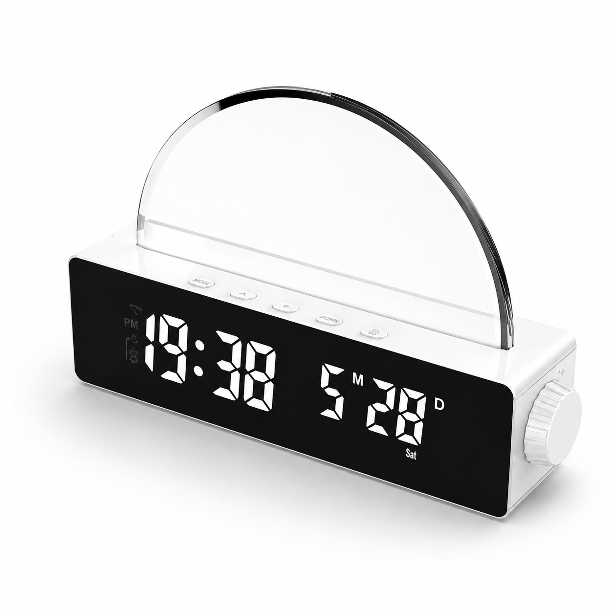 White digital natural sunrise wake-up alarm clock phone charger Lumie