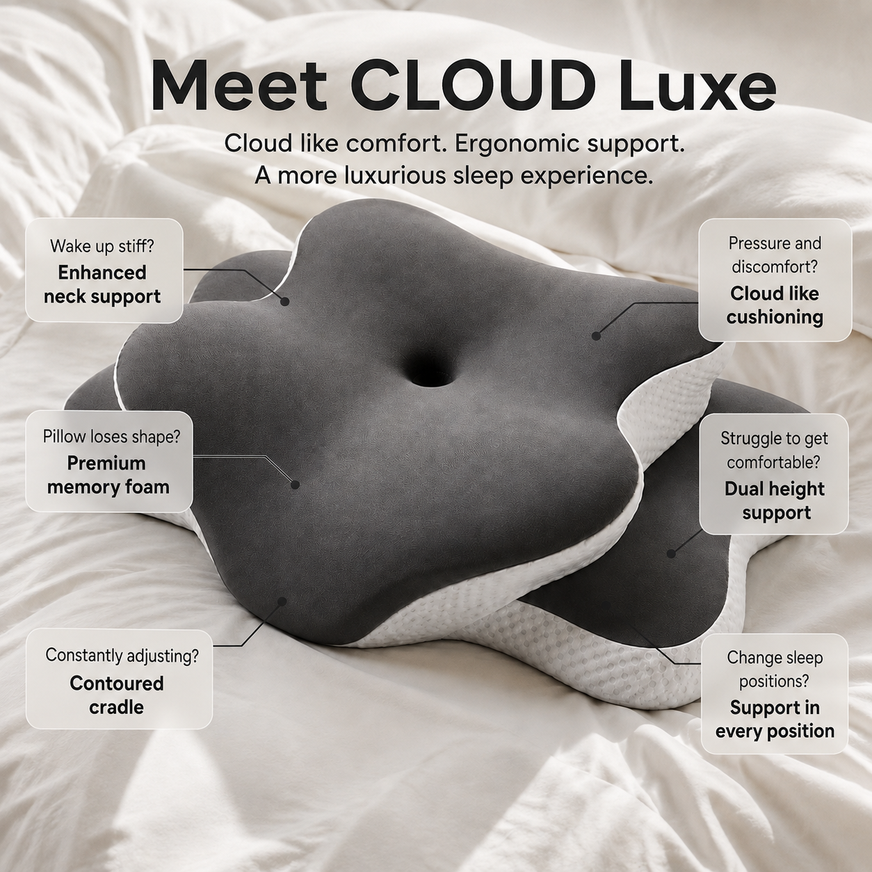 Dozura cloud luxe ergonomic memory foam pillow