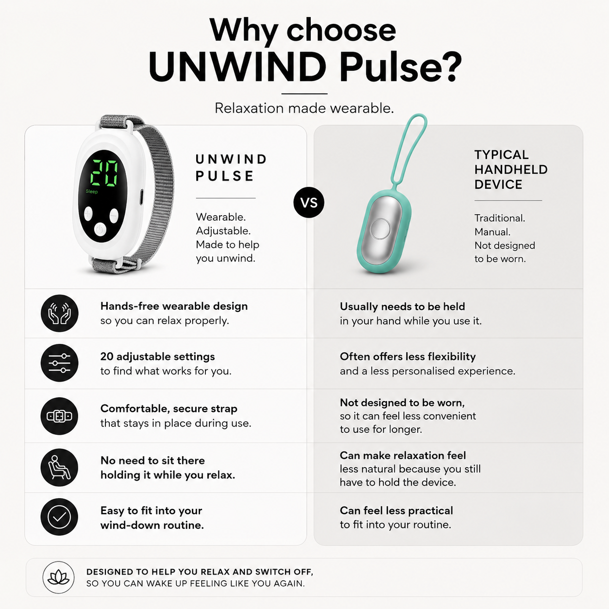 Dozura pulse handheld relaxation device for better sleep