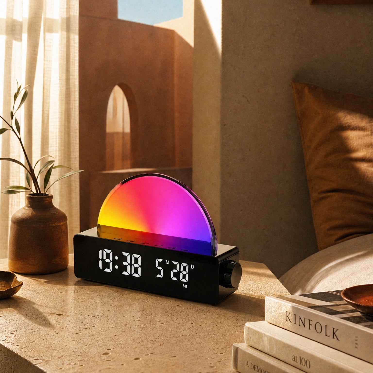 RGB digital natural sunrise wake-up alarm clock phone charger multicolour Lumie