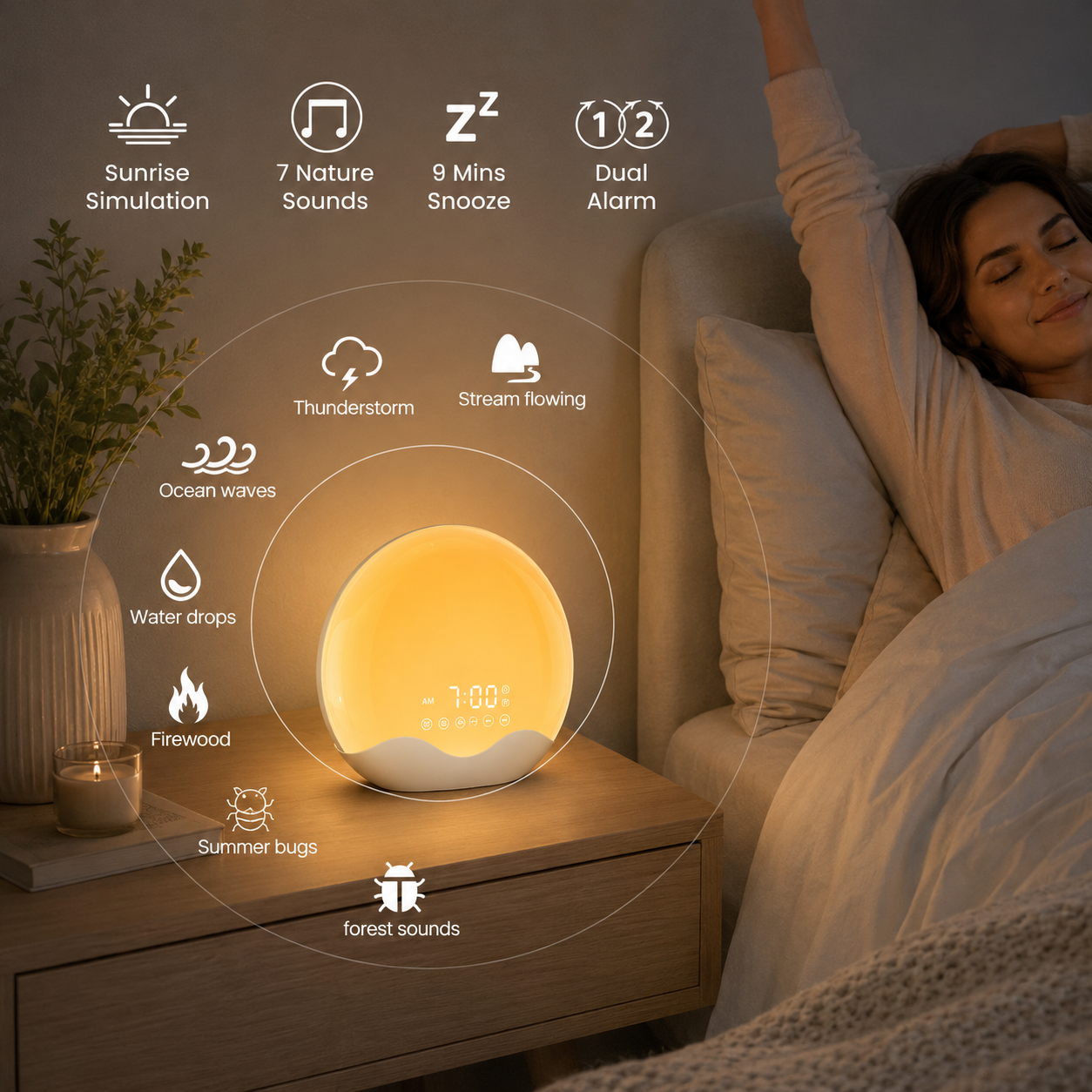 White Noise Dozura Sunrise Globe Lamp Alarm Clock Lumie