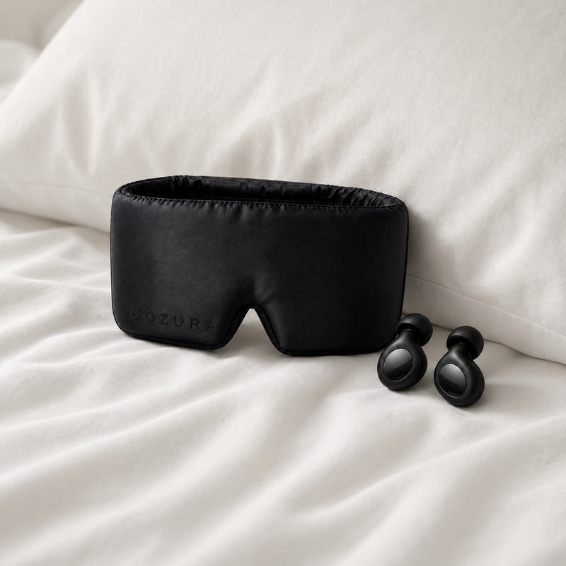 Premium sleep bundle for light sleepers, deep sleep and better mental health, sleep mask and loop earplugs Dozura