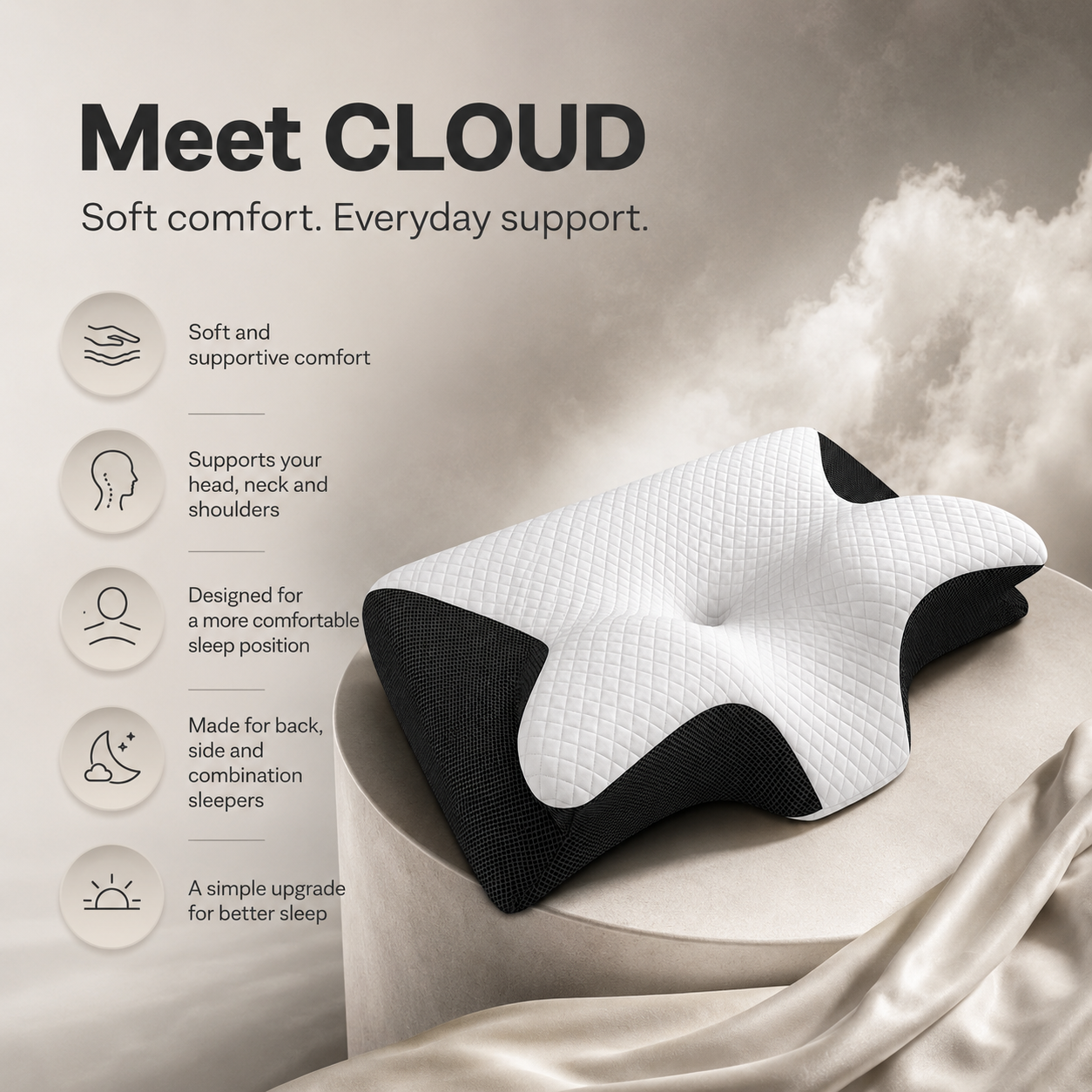 dozura cloud ergonomic memory foam pillow